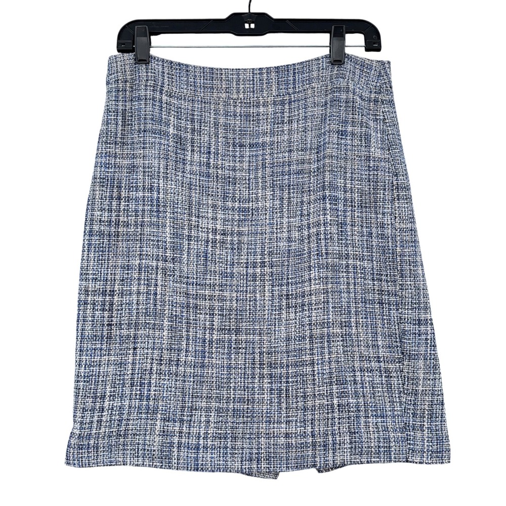 J.Crew No. 2 Pencil Skirt Blue White Tweed Textured Cotton Blend Size 6 - Picture 1 of 6